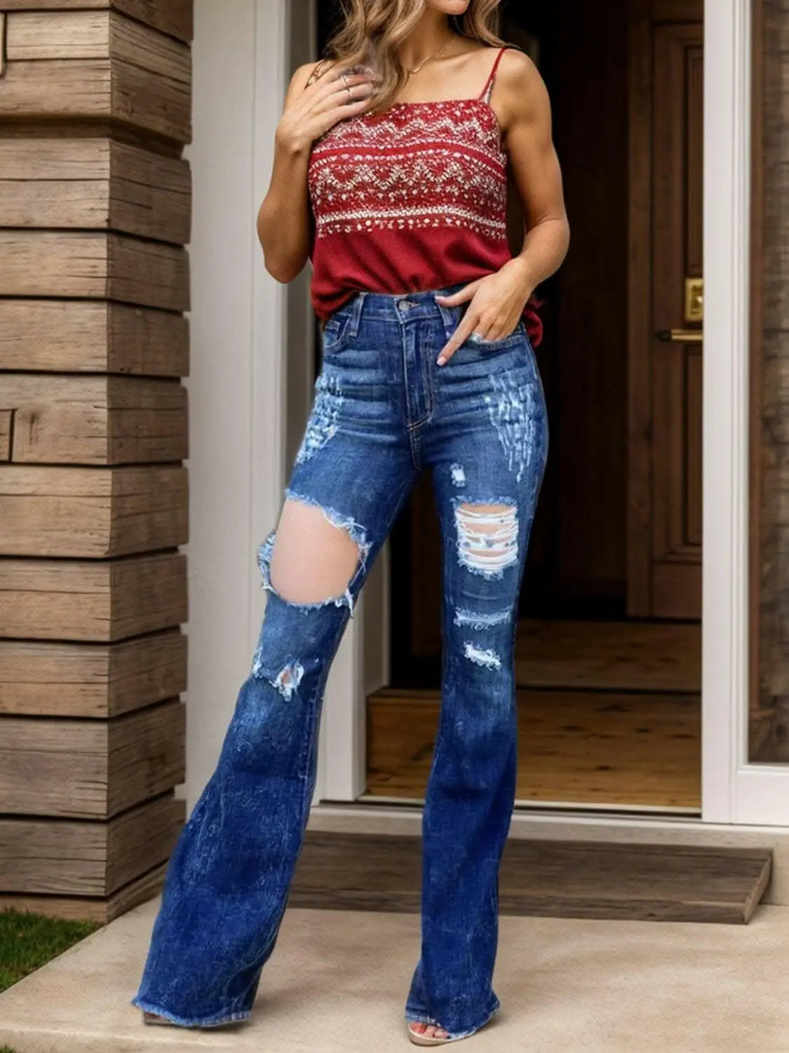 Edgy bootcut jeans with raw hem - Love Salve